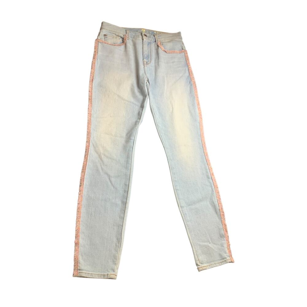 7 For All Mankind Skinny Jeans Women’s 28 Light Wash Fairy Fringe Trim Stretch